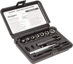 Hougen - 10 Piece, 5/16 to 3/4" Cutter Diam, 1/4" Cutting Depth, High Speed Steel Annular Cutter Set - Bright Finish, 3/8" Shank Diam, 5/16, 3/8, 7/16, 1/2, 9/16, 5/8, 3/4" Cutter Diams - Exact Tool & Supply