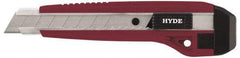 Hyde Tools - Snap Utility Knife - 18mm Blade, Red & Black Polystyrene (High Impact) Handle, 3 Blades Included - Exact Tool & Supply