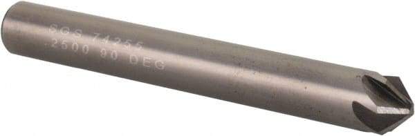 SGS - 1/4" Head Diam, 1/4" Shank Diam, 6 Flute 90° Solid Carbide Countersink - Bright Finish, 2" OAL, Single End, Straight Shank, Right Hand Cut - Exact Tool & Supply