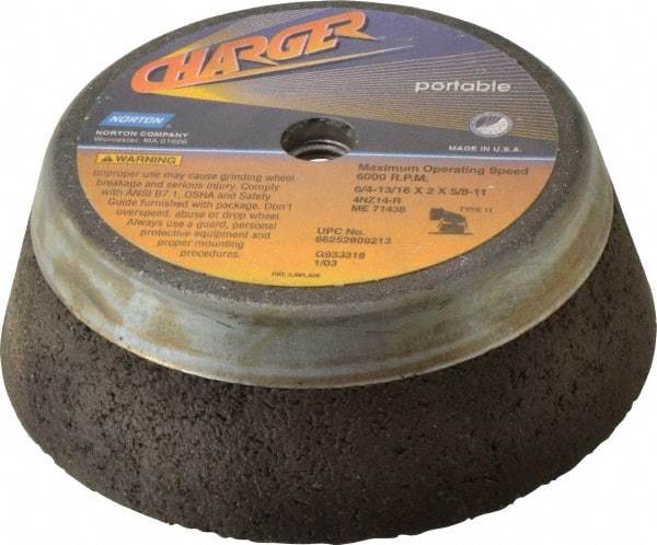 Norton - 6" Diam, 2" Overall Thickness, 14 Grit, Type 11 Tool & Cutter Grinding Wheel - Very Coarse Grade, Zirconia Alumina, R Hardness, 6,000 RPM - Exact Tool & Supply