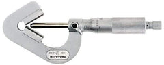 Mitutoyo - 0.05 to 0.6 Inch Measurement, 0.001 Inch Graduation, Accuracy Up to 0.0002 Inch, 3 Flutes Measured, Ratchet Stop Thimble, Mechanical V Anvil Micrometer - 6.35mm Spindle Diameter, Carbide, 23.46mm Throat Depth - Exact Tool & Supply