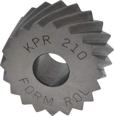 Made in USA - 3/4" Diam, 90° Tooth Angle, 10 TPI, Standard (Shape), Form Type High Speed Steel Right-Hand Diagonal Knurl Wheel - 3/8" Face Width, 1/4" Hole, Circular Pitch, 30° Helix, Bright Finish, Series KP - Exact Tool & Supply