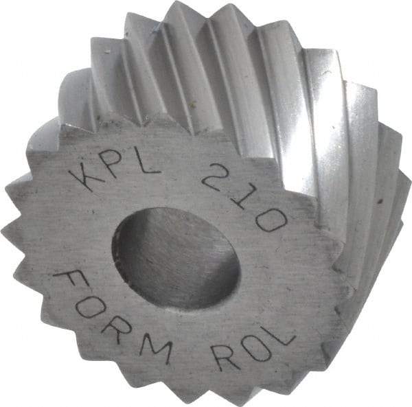 Made in USA - 3/4" Diam, 90° Tooth Angle, 10 TPI, Standard (Shape), Form Type High Speed Steel Left-Hand Diagonal Knurl Wheel - 3/8" Face Width, 1/4" Hole, Circular Pitch, 30° Helix, Bright Finish, Series KP - Exact Tool & Supply