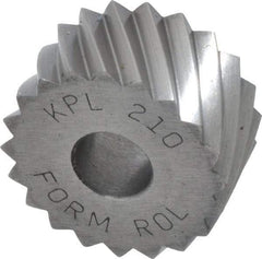 Made in USA - 3/4" Diam, 90° Tooth Angle, 10 TPI, Standard (Shape), Form Type High Speed Steel Left-Hand Diagonal Knurl Wheel - 3/8" Face Width, 1/4" Hole, Circular Pitch, 30° Helix, Bright Finish, Series KP - Exact Tool & Supply