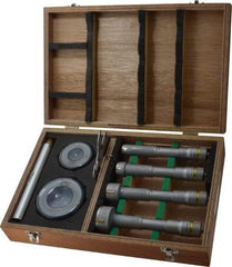 Mitutoyo - 9 Piece, 0.8 to 2", Carbide, TiN Coated, Hole Mechanical Inside Micrometer Set - 0.0002" Graduation, Ratchet Stop Thimble, Includes (2) Setting Rings, Extension & Fitted Plastic Case - Exact Tool & Supply