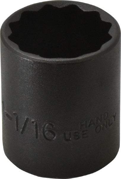 Proto - 1-1/16", 1/2" Drive, Standard Hand Socket - 12 Points, 1-5/8" OAL, Alloy Steel, Black Finish - Exact Tool & Supply