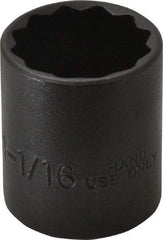 Proto - 1-1/16", 1/2" Drive, Standard Hand Socket - 12 Points, 1-5/8" OAL, Alloy Steel, Black Finish - Exact Tool & Supply