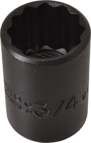 Proto - 3/4", 1/2" Drive, Standard Hand Socket - 12 Points, 1-1/2" OAL, Alloy Steel, Black Finish - Exact Tool & Supply