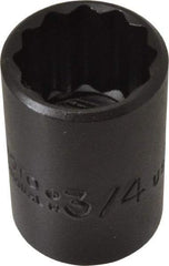 Proto - 3/4", 1/2" Drive, Standard Hand Socket - 12 Points, 1-1/2" OAL, Alloy Steel, Black Finish - Exact Tool & Supply