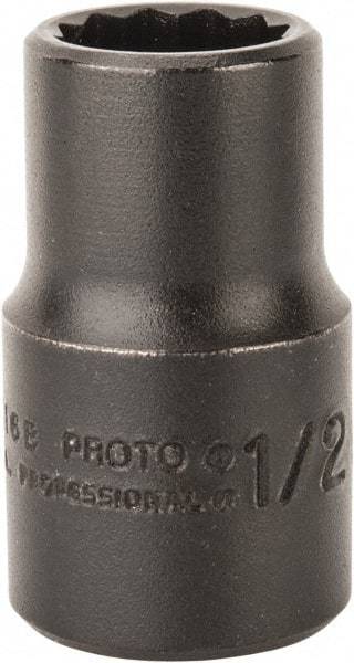 Proto - 1/2", 1/2" Drive, Standard Hand Socket - 12 Points, 1-1/2" OAL, Alloy Steel, Black Finish - Exact Tool & Supply