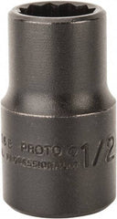 Proto - 1/2", 1/2" Drive, Standard Hand Socket - 12 Points, 1-1/2" OAL, Alloy Steel, Black Finish - Exact Tool & Supply