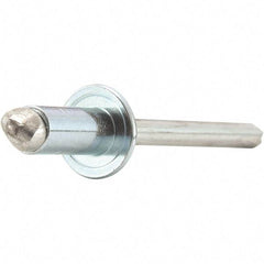 STANLEY Engineered Fastening - Size 4 Dome Head Steel Open End Blind Rivet - Steel Mandrel, 0.031" to 0.062" Grip, 1/8" Head Diam, 0.129" to 0.133" Hole Diam, 0.078" Body Diam - Exact Tool & Supply