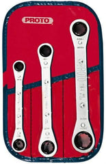 Proto - 3 Piece, 3/8" to 11/16", 12 Point Ratcheting Box Wrench Set - Inch Measurement Standard, Chrome Finish, Comes in Pouch - Exact Tool & Supply