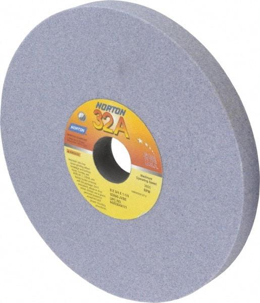Norton - 8" Diam x 1-1/4" Hole x 3/4" Thick, J Hardness, 60 Grit Surface Grinding Wheel - Aluminum Oxide, Type 1, Medium Grade, 3,600 Max RPM, Vitrified Bond, No Recess - Exact Tool & Supply