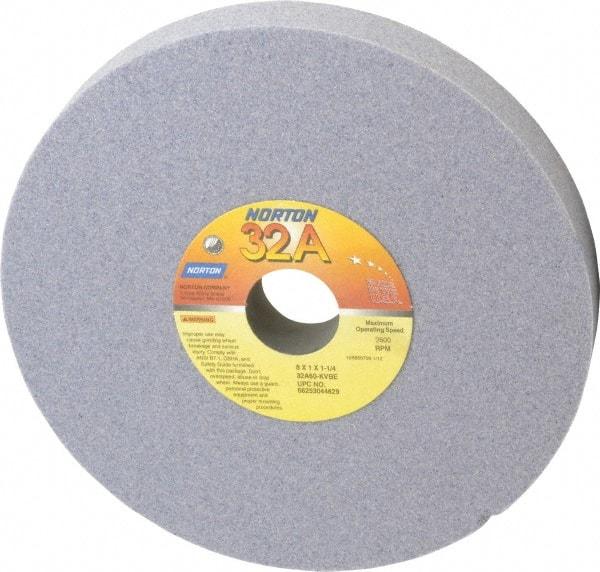 Norton - 8" Diam x 1-1/4" Hole x 1" Thick, K Hardness, 60 Grit Surface Grinding Wheel - Aluminum Oxide, Type 1, Medium Grade, 3,600 Max RPM, Vitrified Bond, No Recess - Exact Tool & Supply
