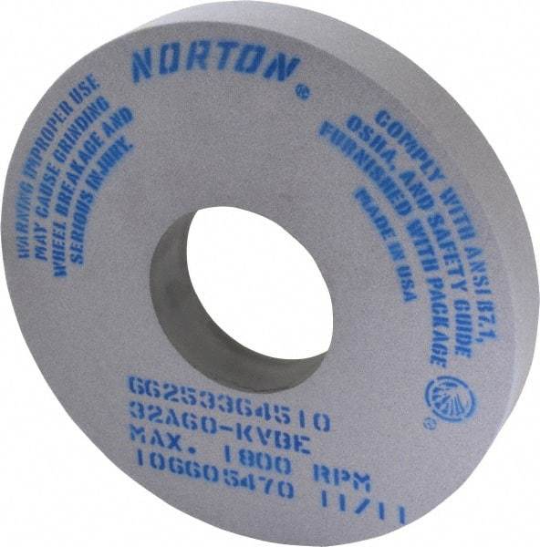 Norton - 14" Diam x 5" Hole x 2" Thick, K Hardness, 60 Grit Surface Grinding Wheel - Aluminum Oxide, Type 1, Medium Grade, 1,800 Max RPM, Vitrified Bond, No Recess - Exact Tool & Supply