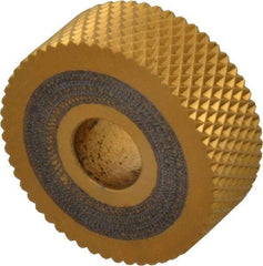 Dorian Tool - 1" Diam, 90° Tooth Angle, 20 TPI, Standard (Shape), Form Type High Speed Steel Female Diamond Knurl Wheel - 3/8" Face Width, 5/16" Hole, Circular Pitch, 30° Helix, Bright Finish, Series O - Exact Tool & Supply