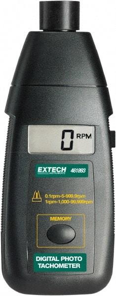 Extech - Accurate up to 0.05%, Noncontact Tachometer - 6.7 Inch Long x 2.8 Inch Wide x 1-1/2 Inch Meter Thick, 5 to 99,999 RPM Measurement - Exact Tool & Supply