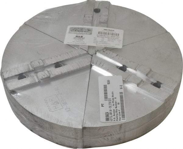 H & R Manufacturing - Tongue & Groove Attachment, Round Soft Lathe Chuck Jaw - 3 Jaws, Aluminum, 2-1/2" Btw Mount Hole Ctrs, 6" Long x 12" Wide x 2" High, 1/2" Groove - Exact Tool & Supply