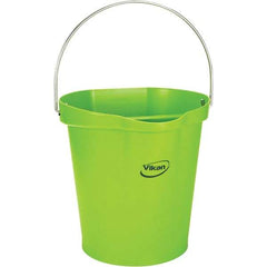 Vikan - 3 Gal, 12-1/2" High, Polypropylene Round Lime Green Single Pail with Pour Spout - Handle Included, 12.81" Top Diam - Exact Tool & Supply