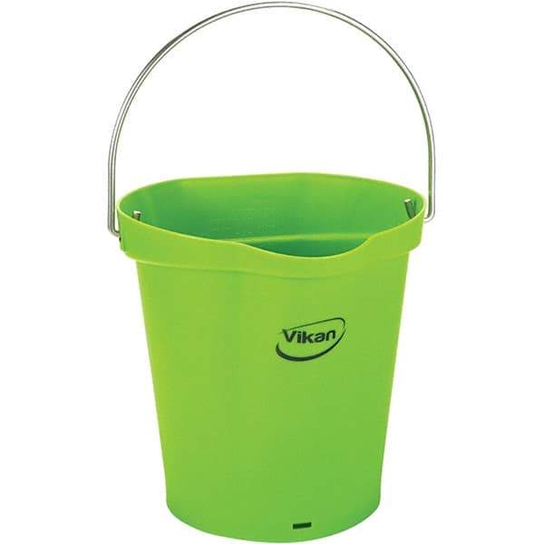 Vikan - 1-1/2 Gal, 7.1" High, Polypropylene Round Lime Green Single Pail with Pour Spout - Handle Included, 10" Top Diam - Exact Tool & Supply