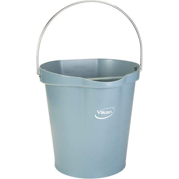 Vikan - 3 Gal, 12-1/2" High, Polypropylene Round Gray Single Pail with Pour Spout - Handle Included, 12.81" Top Diam - Exact Tool & Supply