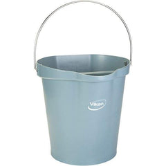 Vikan - 3 Gal, 12-1/2" High, Polypropylene Round Gray Single Pail with Pour Spout - Handle Included, 12.81" Top Diam - Exact Tool & Supply