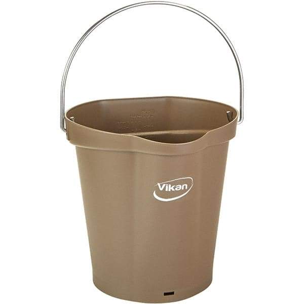 Vikan - 1-1/2 Gal, 7.1" High, Polypropylene Round Brown Single Pail with Pour Spout - Handle Included, 10" Top Diam - Exact Tool & Supply