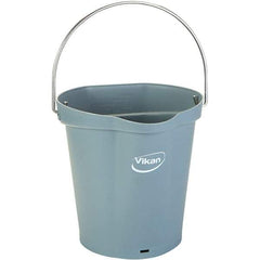Vikan - 1-1/2 Gal, 7.1" High, Polypropylene Round Gray Single Pail with Pour Spout - Handle Included, 10" Top Diam - Exact Tool & Supply
