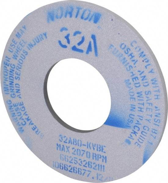 Norton - 12" Diam x 5" Hole x 1/2" Thick, K Hardness, 80 Grit Surface Grinding Wheel - Aluminum Oxide, Type 1, Medium Grade, 2,070 Max RPM, Vitrified Bond, No Recess - Exact Tool & Supply