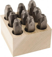 C.H. Hanson - 9 Piece, 3/8" Character Steel Stamp Set - Figures, Reverse - Exact Tool & Supply