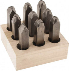C.H. Hanson - 9 Piece, 1/2" Character Steel Stamp Set - Figures, Reverse - Exact Tool & Supply