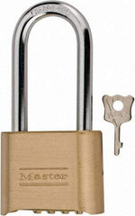 Master Lock - 2" Body Width, 2-1/4" Shackle Clearance, Solid Brass Combination Lock - 5/16" Shackle Diam, 1" Shackle Width - Exact Tool & Supply