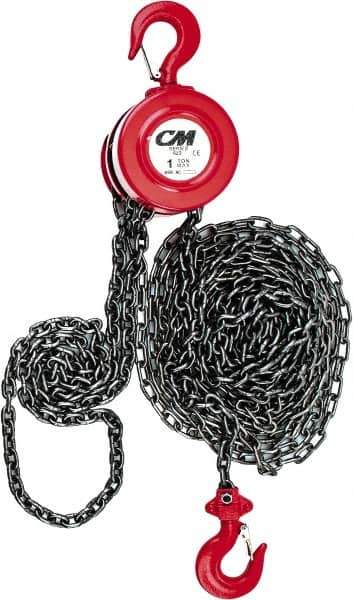 CM - 2,000 Lb Lifting Capacity, 15' Lift Height, Hand Hoist - Made from Chain, 37' Overhaul to Lift 1', 77 Lb Avg Pull to Lift Rated Load, 1 Chain - Exact Tool & Supply