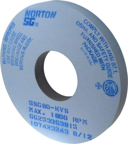 Norton - 14" Diam x 5" Hole x 1-1/2" Thick, K Hardness, 80 Grit Surface Grinding Wheel - Ceramic, Type 1, Medium Grade, 1,800 Max RPM, Vitrified Bond, No Recess - Exact Tool & Supply