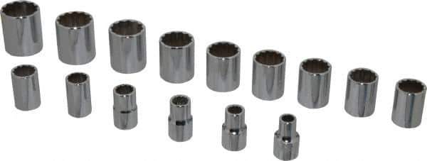 Proto - 15 Piece 1/2" Drive Socket Set - 12 Points, 3/8" to 1-1/4" Range, Inch Measurement Standard - Exact Tool & Supply