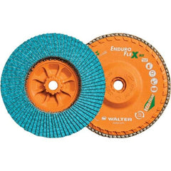 WALTER Surface Technologies - 60 Grit, 6" Disc Diam, 5/8-11 Center Hole, Type 27 Zirconia Alumina Flap Disc - 10,200 Max RPM, Polyester Backing, Arbor Attaching System, Coated - Exact Tool & Supply