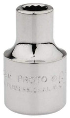 Proto - 3/8" Drive, Standard Hand Socket - 12 Points, 1-3/32" OAL, Chrome Finish - Exact Tool & Supply