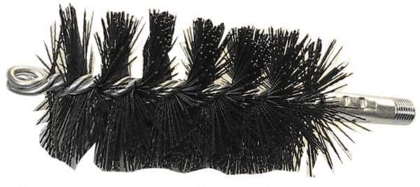 Schaefer Brush - 5" Brush Length, 3-1/4" Diam, Nylon Single Stem, Single Spiral Tube Brush - 7-1/4" Long, Nylon, 1/4" NPSM Male Connection - Exact Tool & Supply
