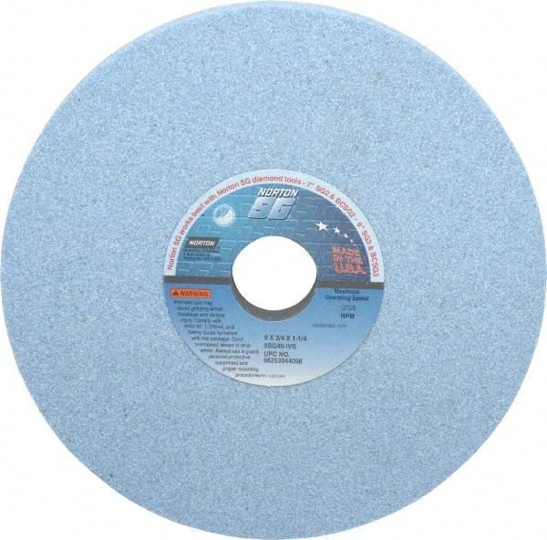 Norton - 8" Diam x 1-1/4" Hole x 3/4" Thick, I Hardness, 46 Grit Surface Grinding Wheel - Ceramic, Type 1, Coarse Grade, 3,105 Max RPM, Vitrified Bond, No Recess - Exact Tool & Supply