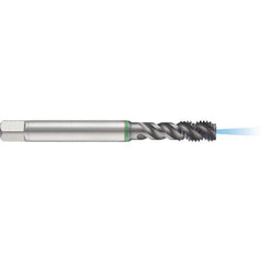 Guhring - M5x0.80 Metric 3 Flute 6H Modified Bottoming Spiral Flute Tap - High Speed Steel, TiCN Finish, 70mm OAL, Right Hand Flute, Right Hand Thread, D3/D4, Series 1152 - Exact Tool & Supply