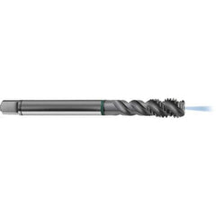 Guhring - M14x1.50 Metric 3 Flute 6H Modified Bottoming Spiral Flute Tap - High Speed Steel, TiCN Finish, 100mm OAL, Right Hand Flute, Right Hand Thread, D4/D5, Series 1294 - Exact Tool & Supply