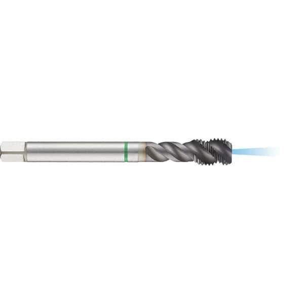 Guhring - M14x2.00 Metric 3 Flute 6H Modified Bottoming Spiral Flute Tap - High Speed Steel, TiCN Finish, 110mm OAL, Right Hand Flute, Right Hand Thread, D5/D6, Series 1293 - Exact Tool & Supply