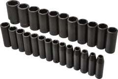 Proto - 25 Piece 1/2" Drive Deep Well Impact Socket Set - 6 Points, 8mm to 36mm Range, Metric Measurement Standard - Exact Tool & Supply