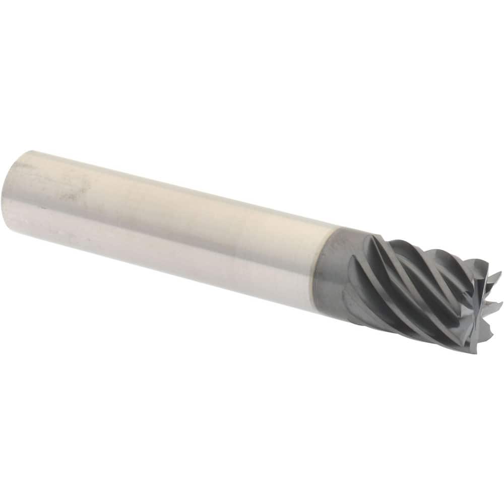 Square End Mill: 1/2'' Dia, 5/8'' LOC, 1/2'' Shank Dia, 3'' OAL, 8 Flutes, Solid Carbide Single End, AlTiCrN Finish, Spiral Flute, 40 ° Helix, Centercutting, RH Cut, RH Flute, Series HS