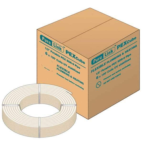 Mueller Industries - 0.475" ID x 5/8" OD, 100' Long, PEX-A Tube - Natural with Blue Print, 100 Max psi - Exact Tool & Supply