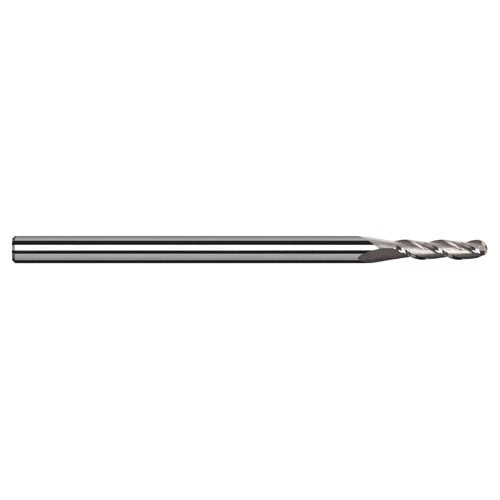 ‎1/32″ Dia. × 1/8″ Shank × 5/32″ DOC × 2-1/2″ OAL, Carbide Uncoated, 3 Flute, Ballnose End Mill - Exact Tool & Supply