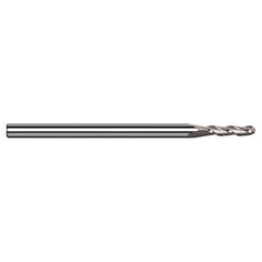 ‎1/64″ Dia. × 1/8″ Shank × 0.045″ DOC × 1-1/2″ OAL, Carbide Uncoated, 3 Flute, Ballnose End Mill - Exact Tool & Supply
