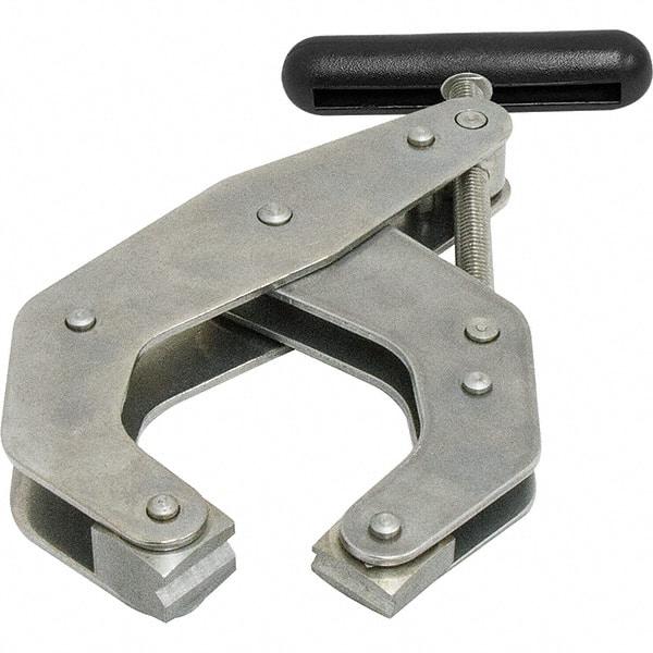 Kant Twist - 1,500 Lb, 4-1/2" Max Opening, 2-3/8" Open Throat Depth, 2-1/2" Closed Throat Depth, Cantilever Clamp - Stainless Steel Jaw, T-Handle, 1-1/8" Max Width - Exact Tool & Supply