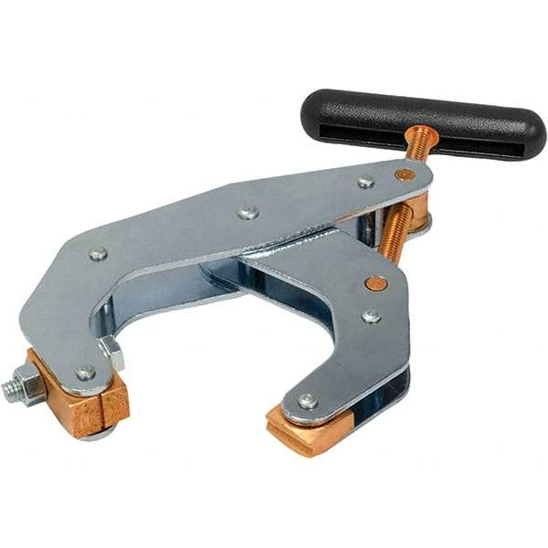 Kant Twist - 1,700 Lb, 4-1/2" Max Opening, 2-3/8" Open Throat Depth, 2-5/8" Closed Throat Depth, Cantilever Clamp - Copper Plated Steel Jaw, T-Handle, 1-1/8" Max Width - Exact Tool & Supply